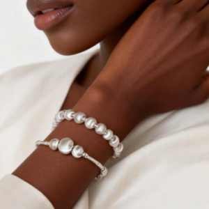 Textured Silver Bead Stacking Bracelet Set