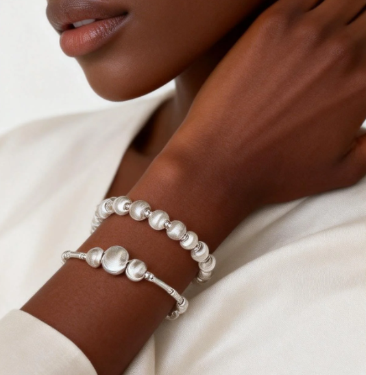 Textured Silver Bead Stacking Bracelet Set