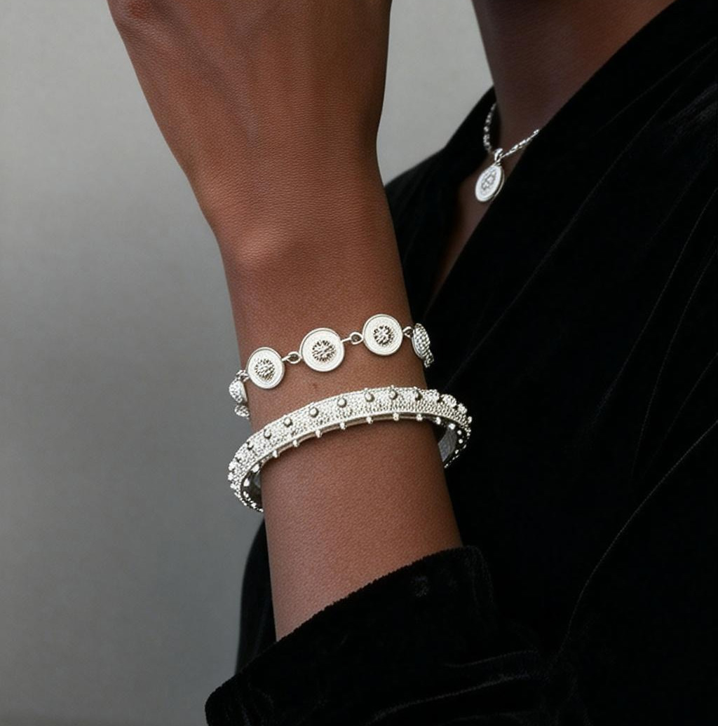 Ethnic Silver Stacking Bracelet Set