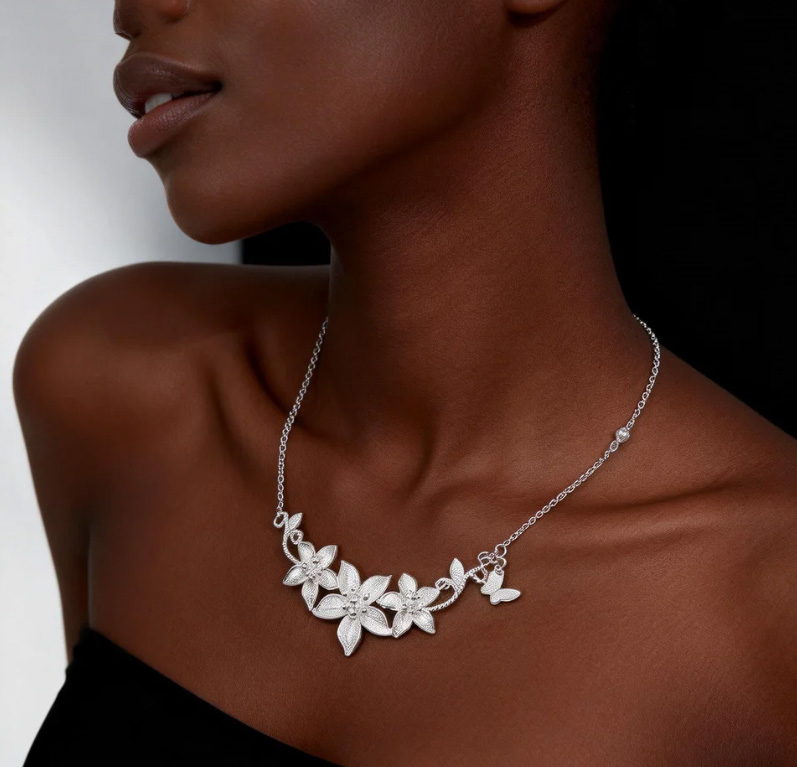 Miao Silver Floral & Butterfly Necklace