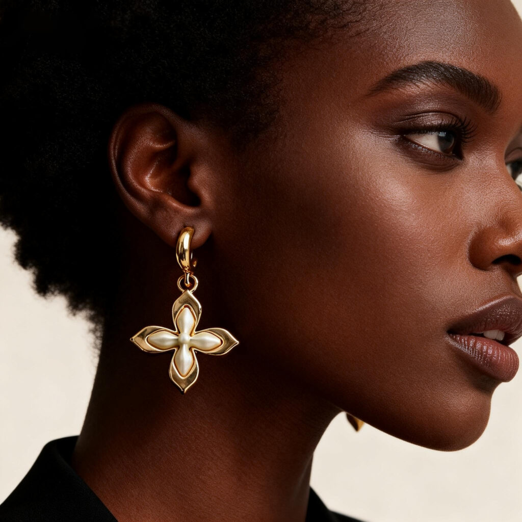Gold & Mother-of-Pearl Floral Drop Earrings
