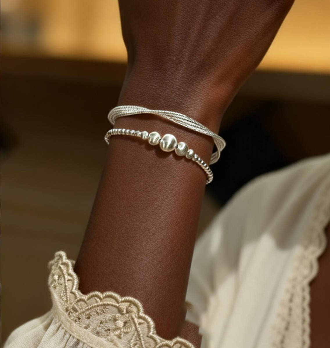 Textured Silver Stacking Bracelet Set