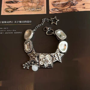 Y2K Vintage Silver Charm Bracelet | Sweet Punk Statement Jewelry