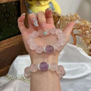 Natural Rose Quartz & Amethyst Healing Bracelet - 10-12mm Crystal Beads for Love & Calm